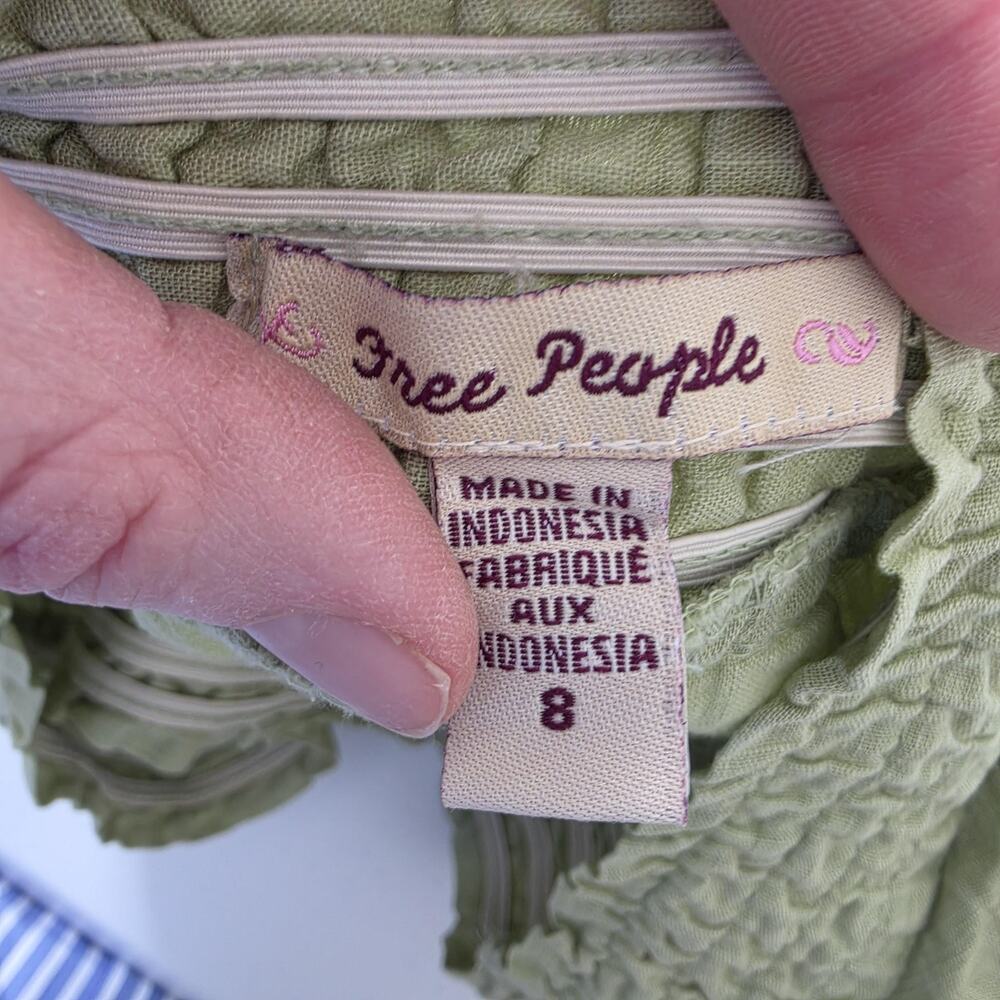Free People Skirt Womens 8 Green Ruffle Layered Wrap Midi Boho Cotton Fairy Y2K - Picture 3 of 7